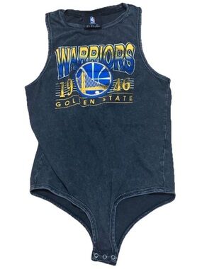 NBA Golden State Warriors Black Sleeveless Bodysuit with Blue & Yellow Logo